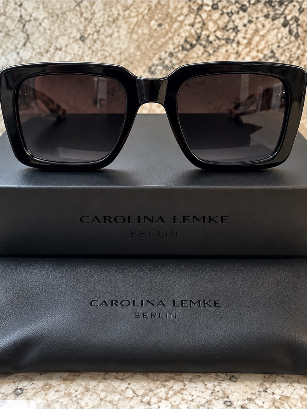 Carolina Lemke DION Black Demi Square Sunglasses CL9016-02 NWT